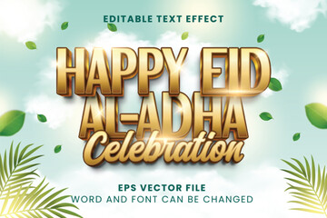 Happy eid al- adha celebration 3d editable vector text effect