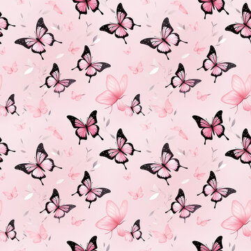 Gorgeous Light Pink Butterflies Tile Print for Textile Design