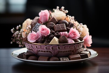 Plan to place delicious chocolate arrangement with copy space, generative IA