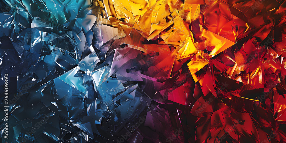 Poster colorful abstract artwork with sharp shards cutting through the vibrant palette