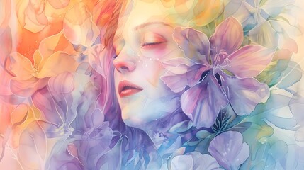Woman in a Field of Colorful Flowers Illustration, To provide a visually captivating and emotionally evocative digital art piece for use as a desktop