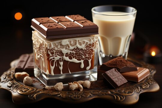 Superior view of the illustration of milk chocolate high quality photo was general, generative IA