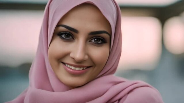 A happy beautiful arabic woman wearing hijab 