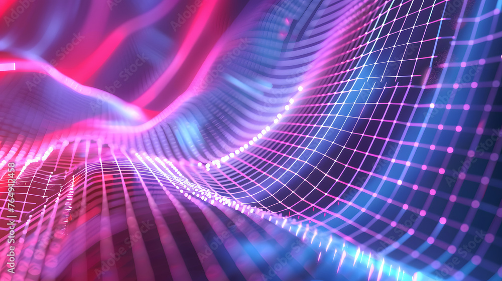 Poster abstract neon grids intersect and overlap in vibrant background art