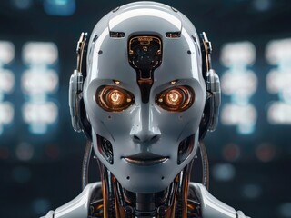 Fototapeta premium an illustration of a robot made by artificial intelligence in the advanced future facing straight forward
