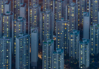 Aerial view of Seoul Downtown Skyline, South Korea. Financial district and business centers in...