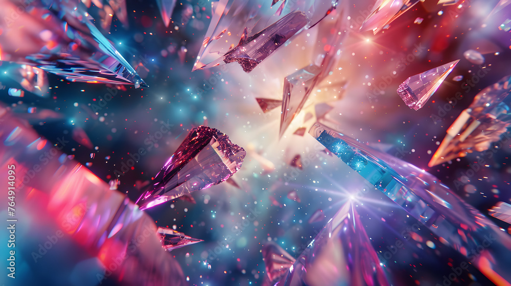 Aufkleber colorful prismatic shards abstract background with fracture and light reflections.