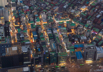 Aerial view of Seoul Downtown Skyline, South Korea. Financial district and business centers in smart urban city in Asia. Skyscraper and high-rise buildings. - 764914458