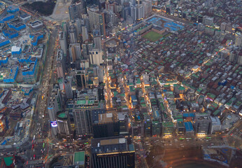 Aerial view of Seoul Downtown Skyline, South Korea. Financial district and business centers in smart urban city in Asia. Skyscraper and high-rise buildings. - 764915012