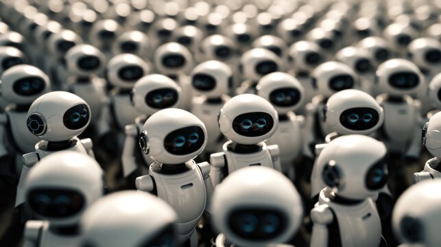 Group of humanoid robots. Technology background