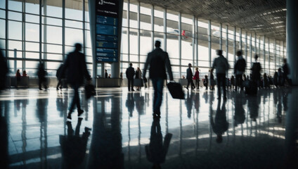 Dynamisches Flughafenterminal: Geschäftiges Reisen und beeindruckende Architektur - Bewegungsunschärfe, Langzeitbelichtung