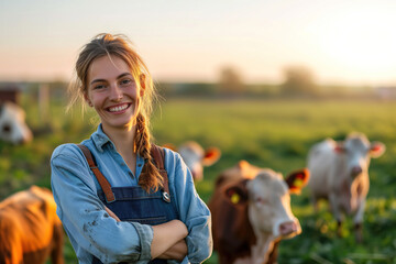 Naklejka premium Portrait of a young woman on a farm