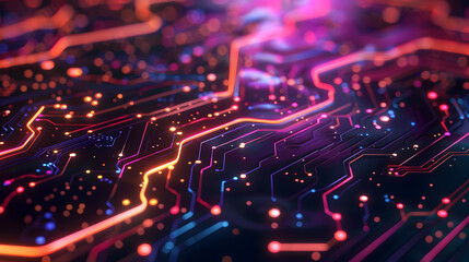 technological circuits and pulses abstract background in vibrant colors