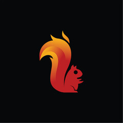 Squirrel with fire tale logo design template