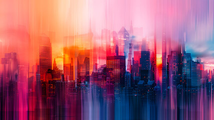 Urban Cityscape Transformation Abstract Art - Vibrant Colors and Dynamic Shapes