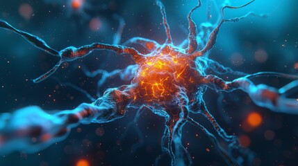 Obraz premium Close-up view of a neuron network with glowing nodes and interconnected synapses, showcasing neural activity