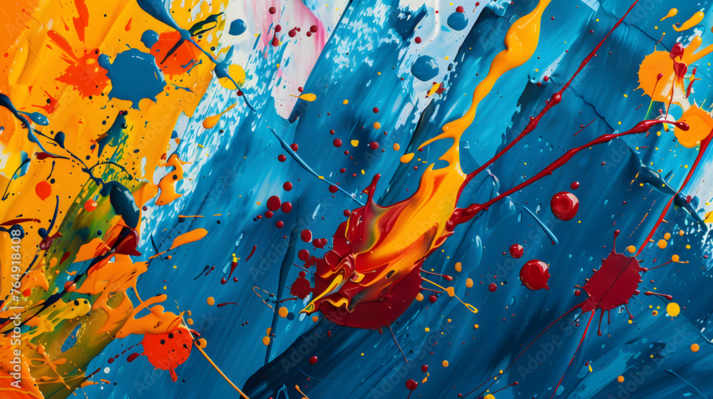 Poster vibrant paint splatter abstract background with dynamic motion and colorful swirls