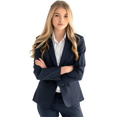 A Beautiful Caucasian Business Woman in Navy Blue Formal Suit - PNG Cutout Isolated in Transparent Background