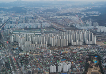 Aerial view of Seoul Downtown Skyline, South Korea. Financial district and business centers in smart urban city in Asia. Skyscraper and high-rise buildings. - 764919275