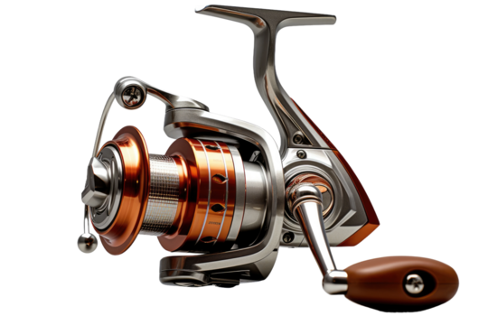 Spinning Elegance: Brown-Handled Fishing Reel.