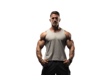 Sculpted Serenity: A Man Strikes a Pose in Tank Top.