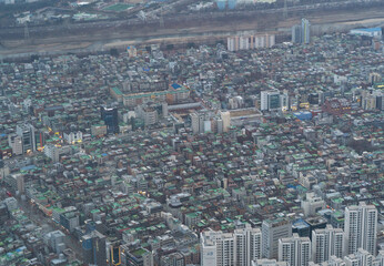 Aerial view of Seoul Downtown Skyline, South Korea. Financial district and business centers in smart urban city in Asia. Skyscraper and high-rise buildings. - 764920217