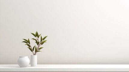Fototapeta na wymiar Minimalist indoor plant in white vases against a clean wall with sunlight, modern home decor.