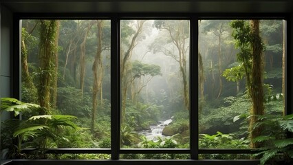 tropical forest landscape from window view