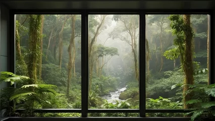 Poster tropical forest landscape from window view © Reha