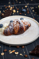 croissant filled with chocolate top view