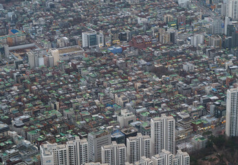 Aerial view of Seoul Downtown Skyline, South Korea. Financial district and business centers in smart urban city in Asia. Skyscraper and high-rise buildings. - 764922872