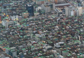 Aerial view of Seoul Downtown Skyline, South Korea. Financial district and business centers in smart urban city in Asia. Skyscraper and high-rise buildings. - 764923452