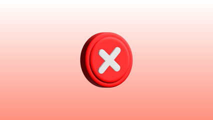 Red Cross Cancel icon button or symbol on Red background 3D

