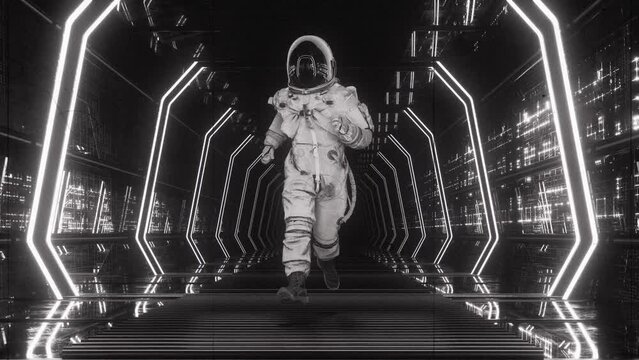 An astronaut running in a spaceship. 4K Seamless loop

