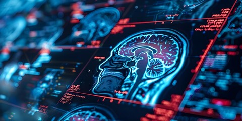 AI technology maps neuron network to detect Alzheimer's in brain scans. Concept Medical Imaging, AI Technology, Neurological Disorders, Alzheimer's Disease, Neural Network