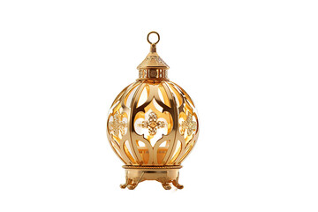 Naklejka premium Golden Moroccan lantern with intricate cutouts, hanging lamp or pendant light, for interior design or mockup, Isolated on transparent background, png