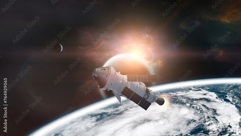 Wall mural orion continues on its path from earth orbit to the moon. elements of this image furnished by nasa.