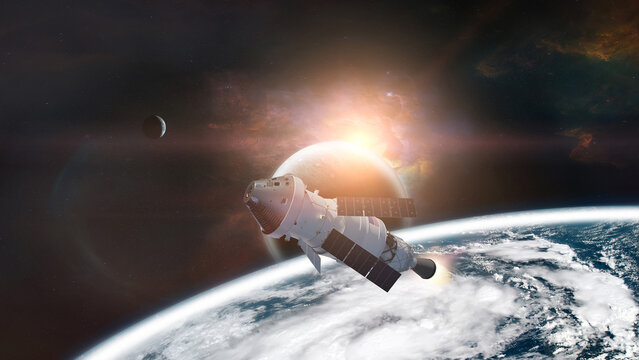 Orion continues on its path from Earth orbit to the Moon. Elements of this image furnished by NASA.