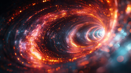 Backdrop showing a revolving black hole emitting bright light and swirling dust particles