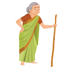 Indian-old-woman-walking-with-stick