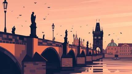 Artistic illustration of Prague city. Czech Republic in Europe. - obrazy, fototapety, plakaty