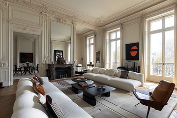 Living Room with Classic French Architecture