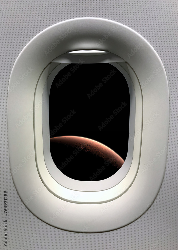 Wall mural view from a porthole on the mars background. elements of this image furnished by nasa.