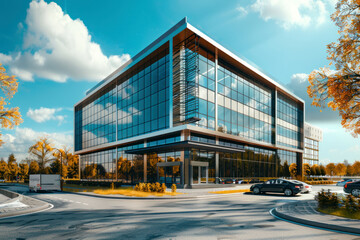 Fototapeta na wymiar Stylized altered generic corporate modern office building.