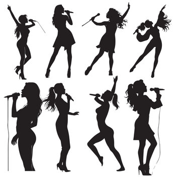 Woman singing silhouettes black in white vector image