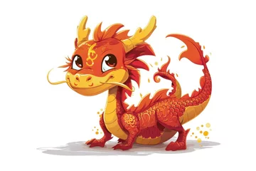 Afwasbaar Fotobehang Draak Cute cartoon vector illustration of Chinese zodiac dragon as the mythical animal in Eastern Asia culture.