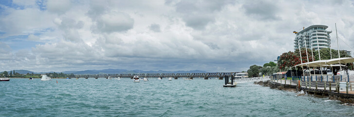 Tauranga Bay and bridge New Zealand. Panorama. Waipu Bay. 