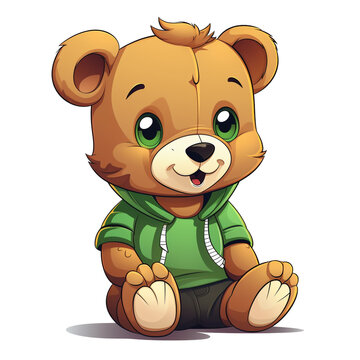 cute teddy bear with a green shirt сreated with Generative Ai