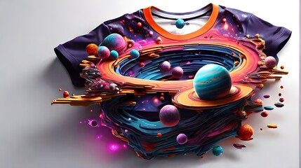 3D abstract planet, surrounded by space and planets with colorful lighting effects.