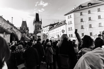 Fototapeta na wymiar A protest in Prague against the war in Ukraine, which gathered several thousand people. Czech Republic continues to support Ukraine.